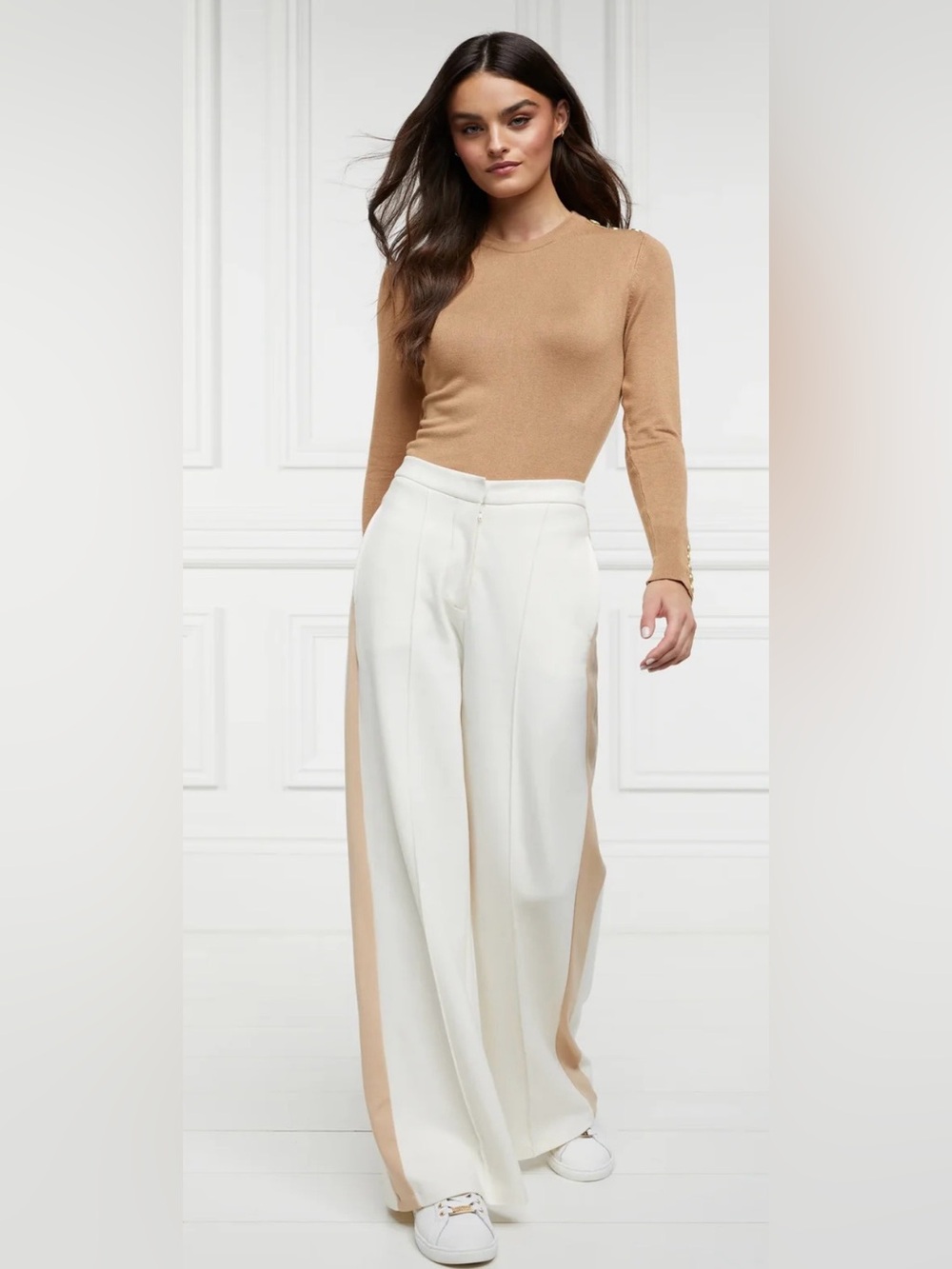Holland Cooper Side Stripe Wide Leg Pants In Natural Lounge Trousers XL